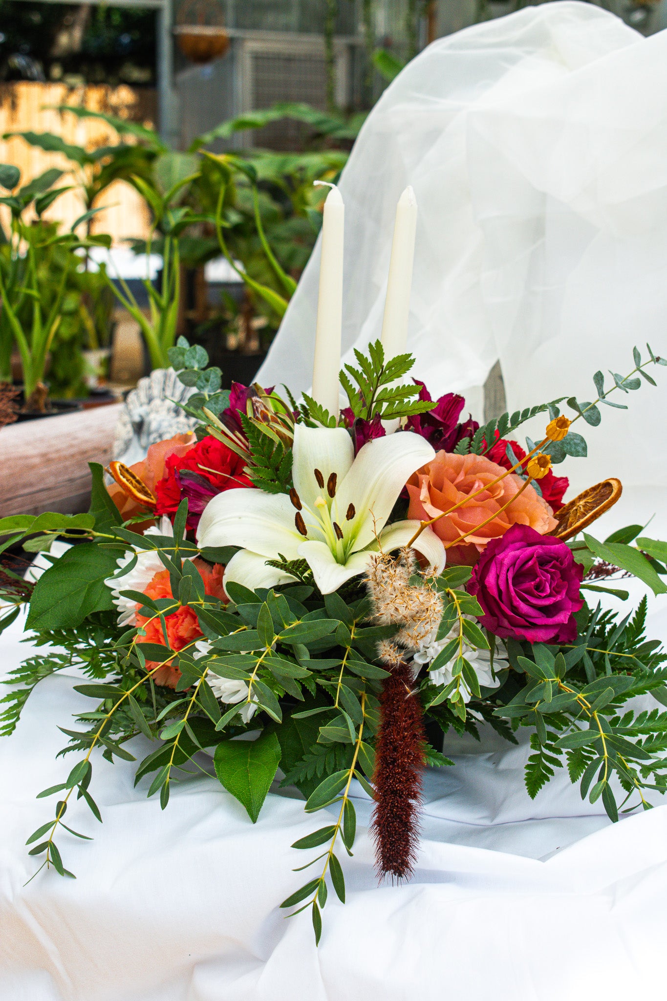 "Thanksgiving" centerpiece with taper candles