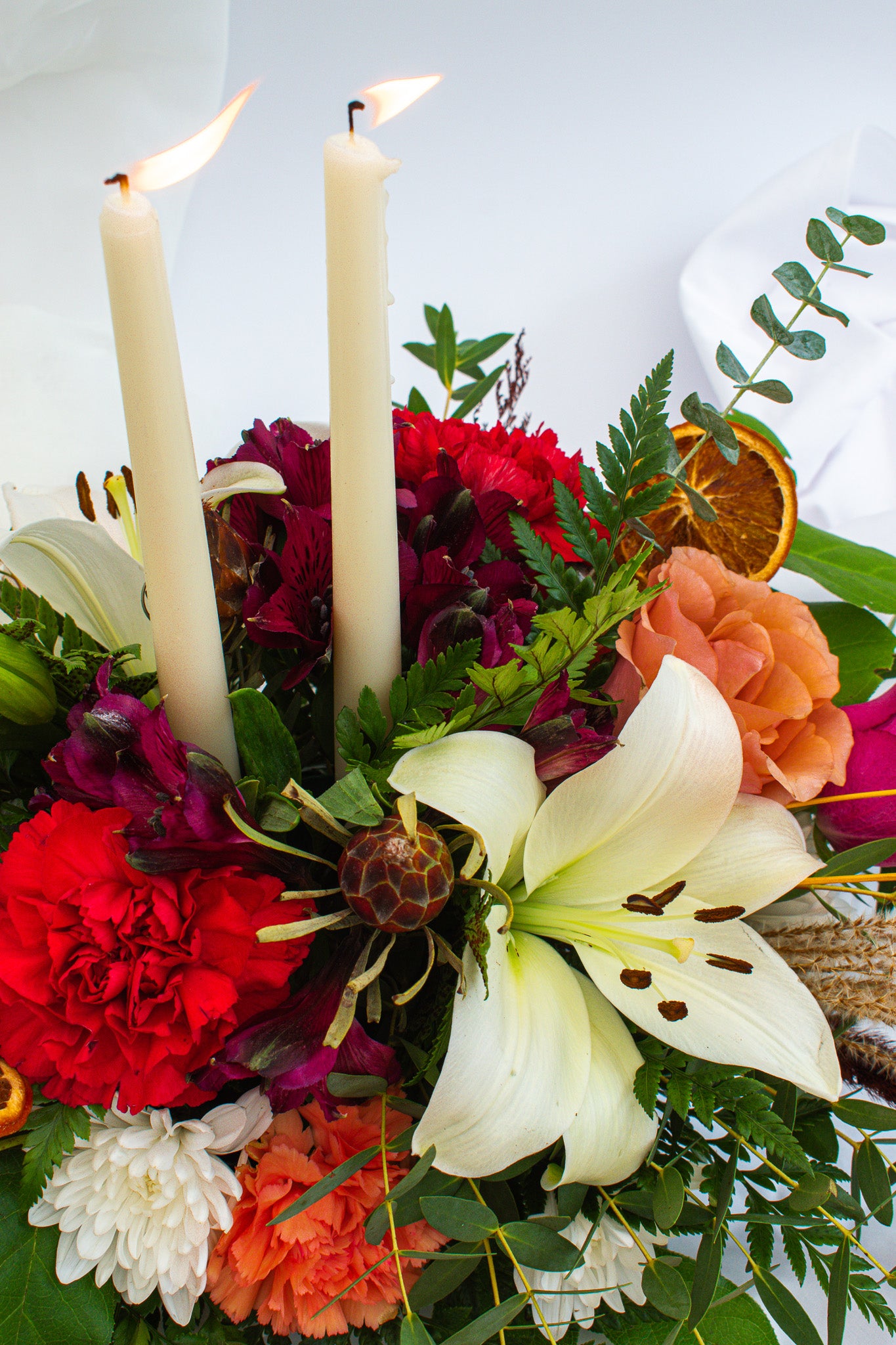 "Thanksgiving" centerpiece with taper candles