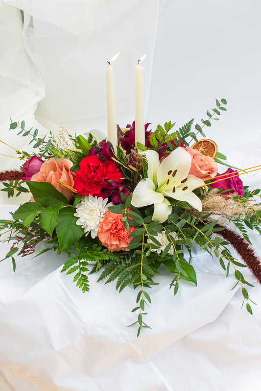 "Thanksgiving" centerpiece with taper candles