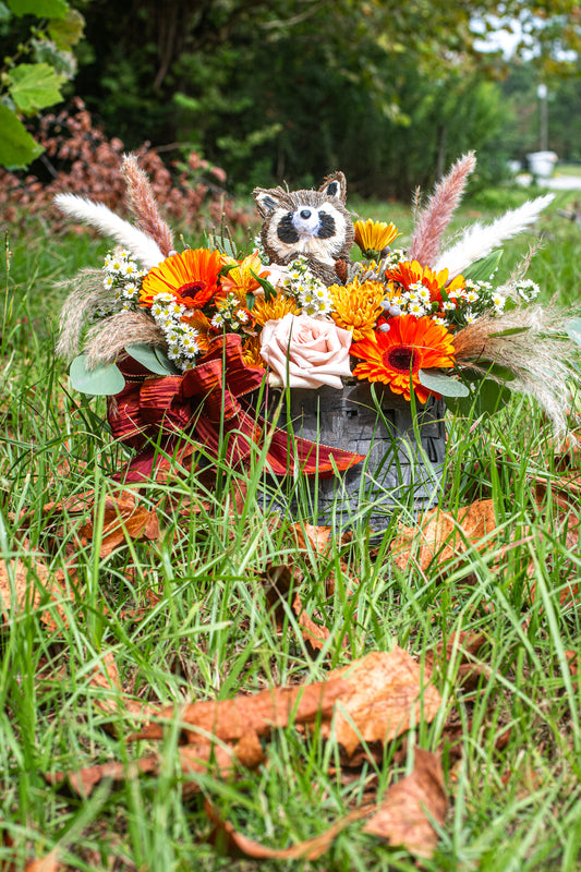 "Rocky" flower arrangement in a square wicker basket