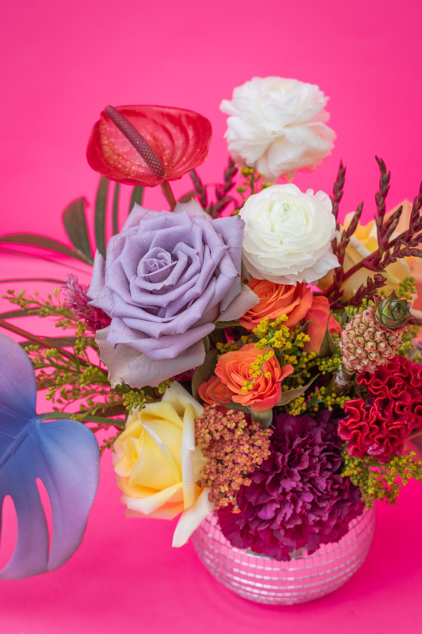 "The Dancing Queen" flower arrangement in a disco ball vase