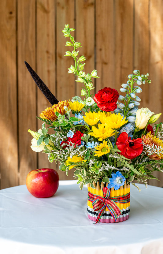 "ABCs" flower arrangement for a teacher