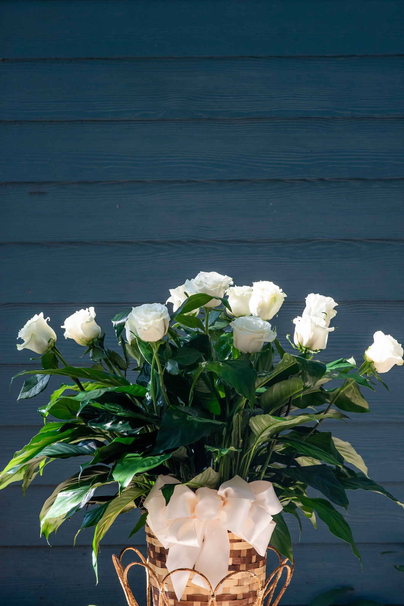 ''Ivory Memories'' special arrangement of a potted plant and roses