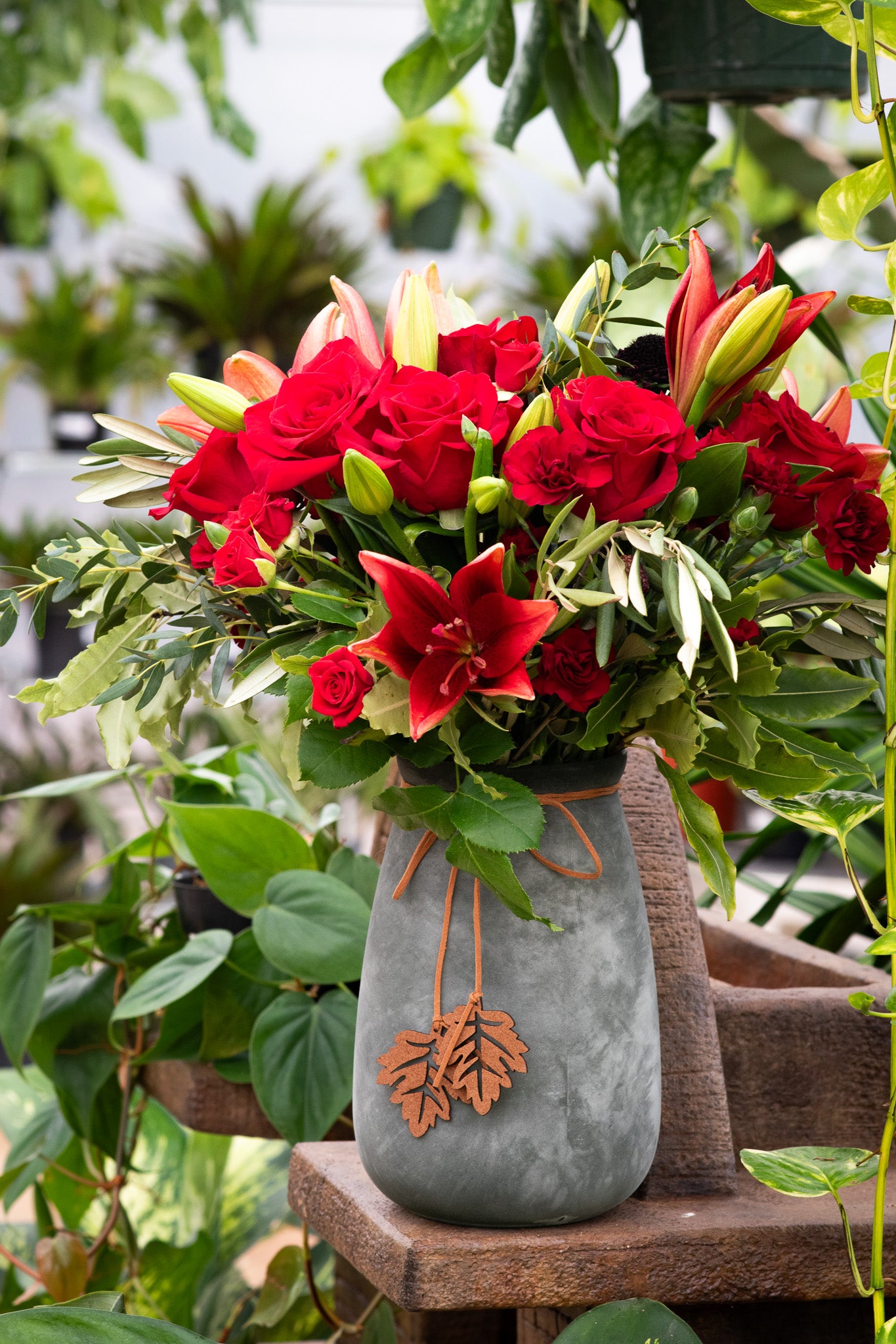 "Crimson Suede" flower arrangement