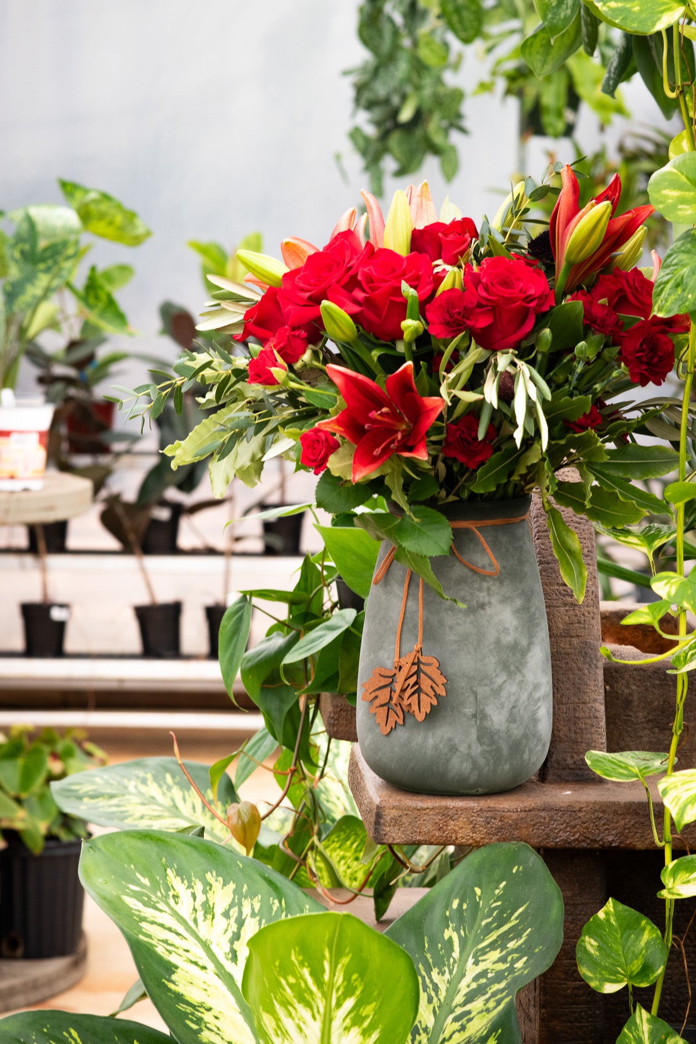 "Crimson Suede" flower arrangement