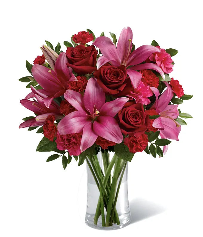 "Lily and Rose Elegance" flower arrangement in a vase.